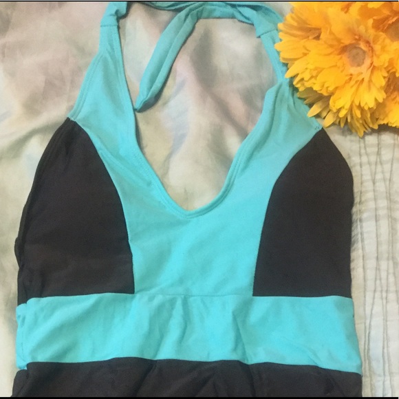 ❌DONATED❌Black Light Blue Trim Deep V Lined One Piece Swimsuit - Picture 5 of 8